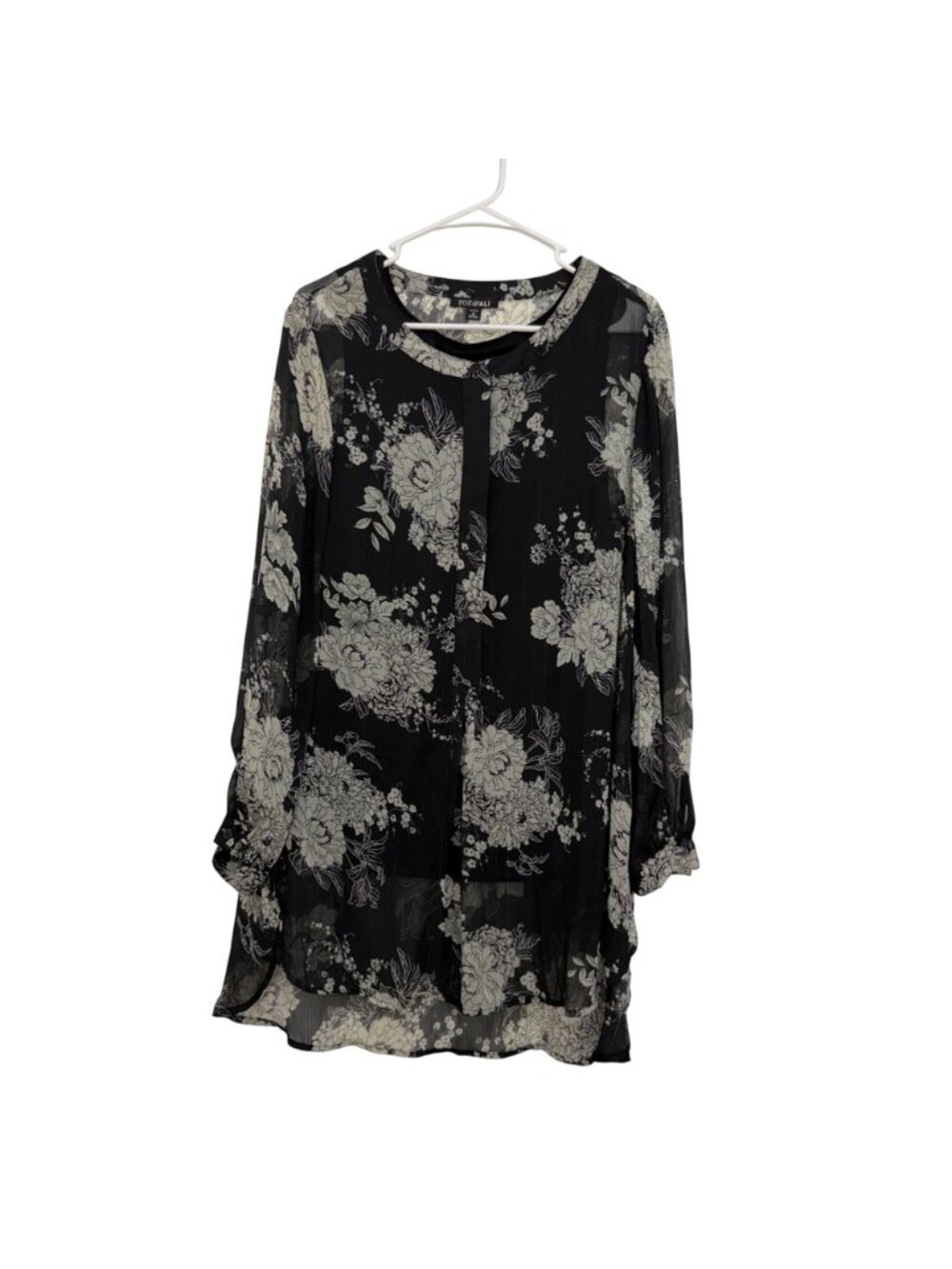 Roz & Ali Black Floral Metalic Sheer Tunic Blouse W/ Lined Tank Top Woman SZ 1X - Picture 9 of 13